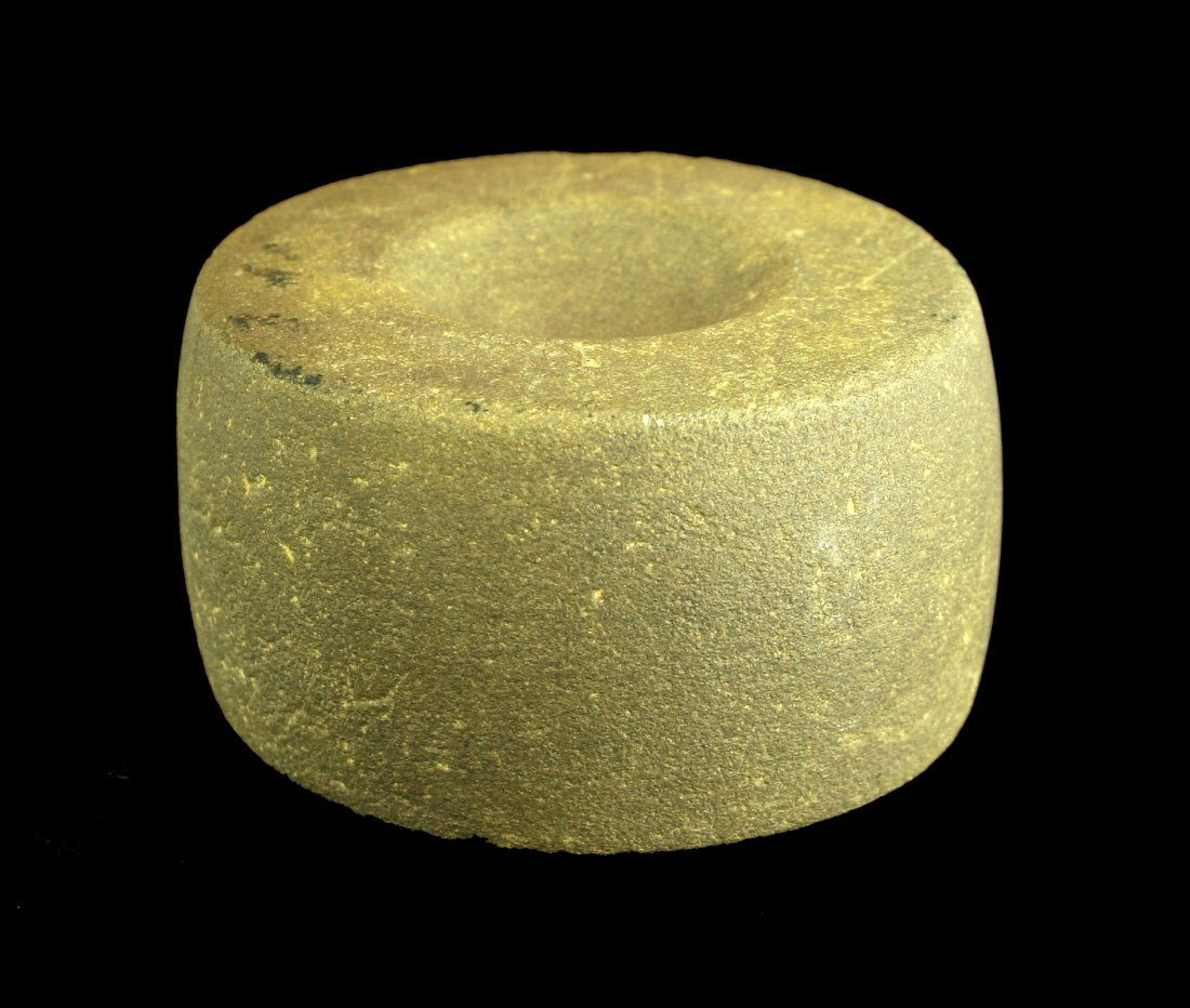 2.5" Discoidal: Sandstone example with old tag reading '5063 Mills 1973'