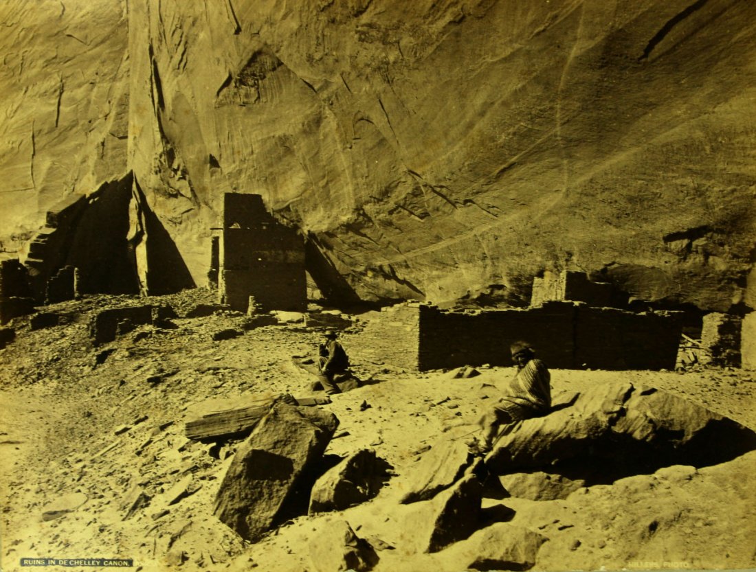 RARE John Hillers 1870's-1880's 10x13" Albumen Cliff: 10x13 on 16x20" matte. John Karl Hillers was part of the 2nd expedition of John Powell thru the American Southwest. This photo depicts an old woman among ruins of Canyon De Chelley, Arizona. Part of a