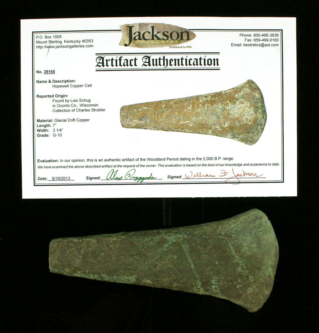Museum Quality 7" Copper Celt - Jackson G-10 COA (1 of 2)