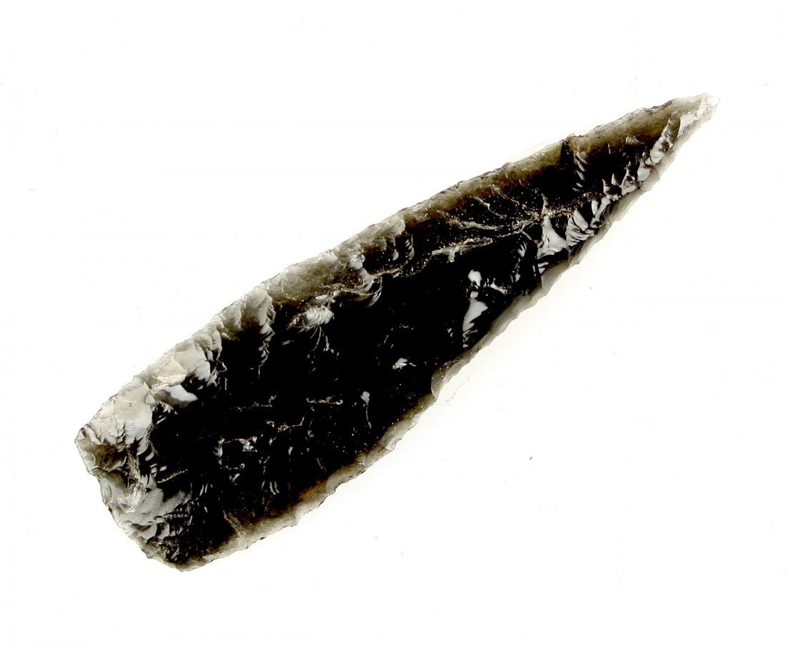 2 1/2" Uniface Archaic Knife: Nicely flaked obsidian example from a Reno, Nevada estate.