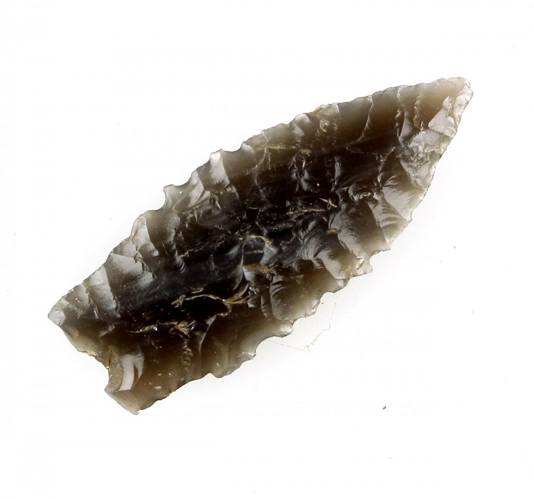 1 11/16" Pinto Basin: Obsidian example with serrations from a Reno, Nevada estate.