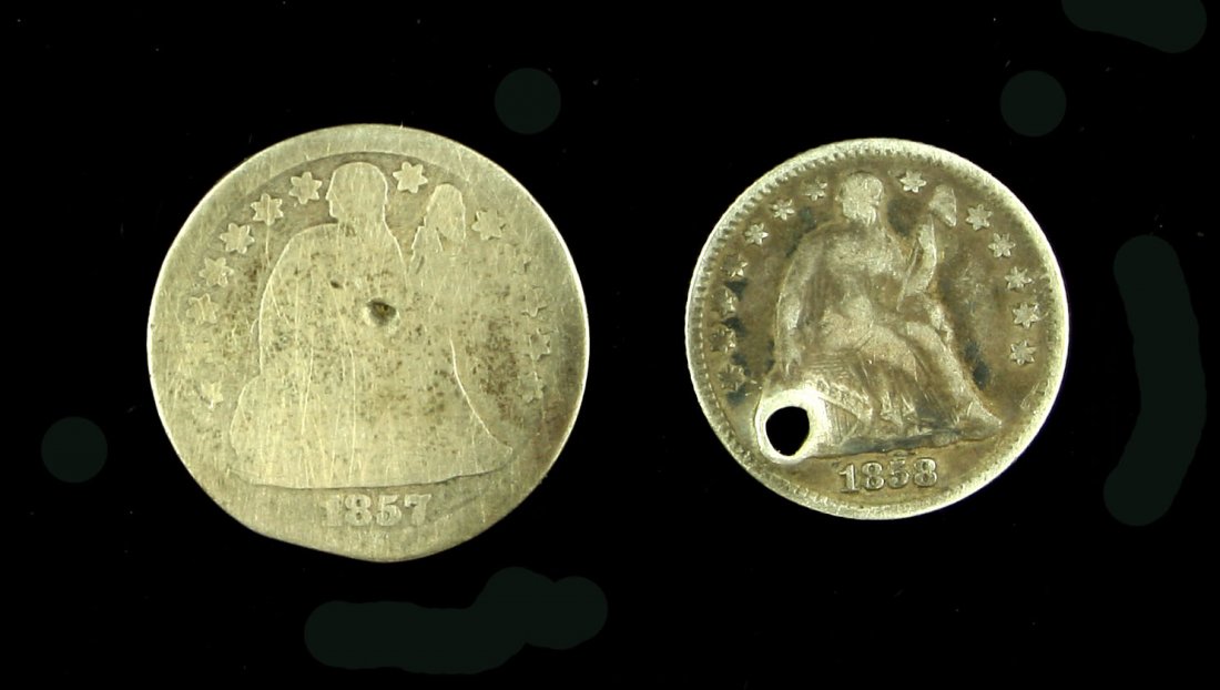 1858 Half Dime and 1857 Dime Perforated for Wear (1 of 2)