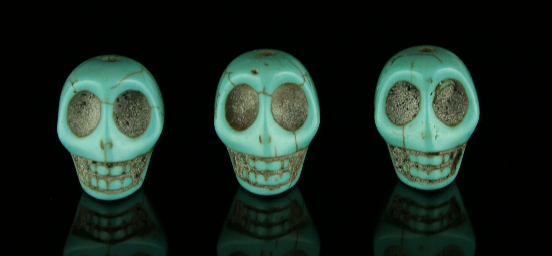 3 Blue-Glazed Skull Beads (1 of 3)