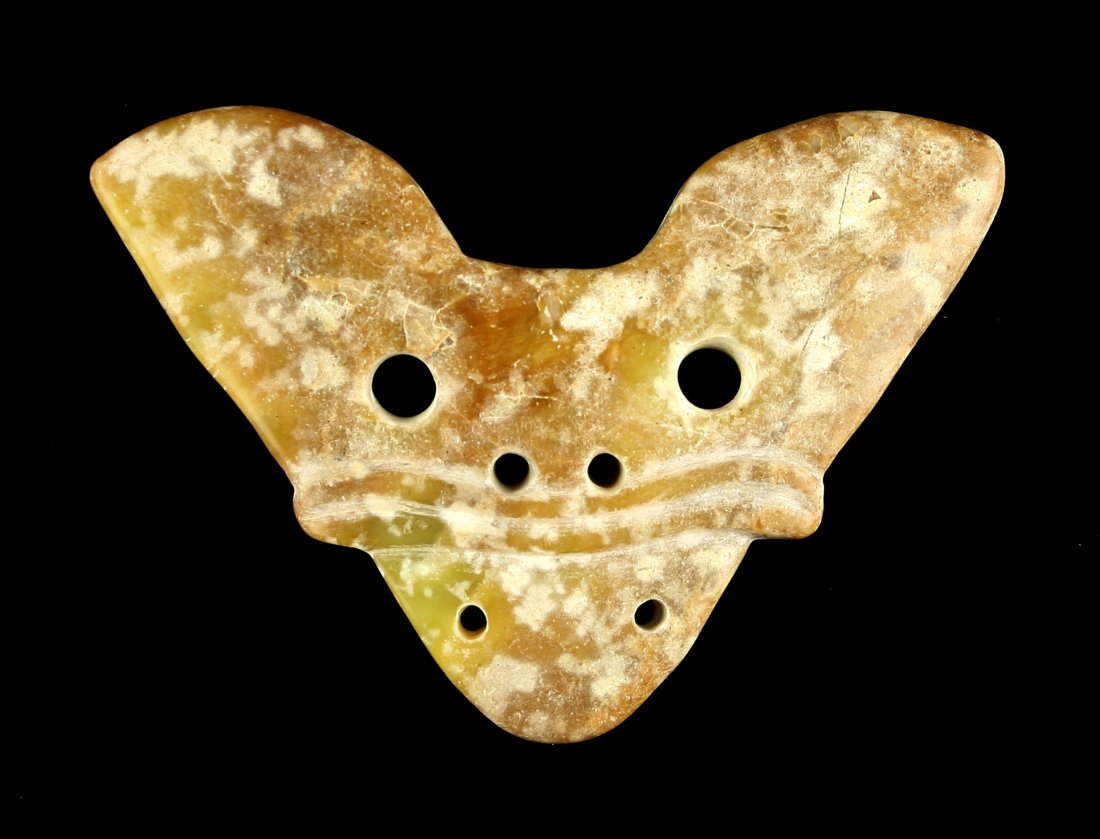 2 1/4" Decorative Chinese Jade Pendant: Nice pretty yellow and green stone with cloudy patina. Classic early Chinese imagery and styling however we make no claim to age.