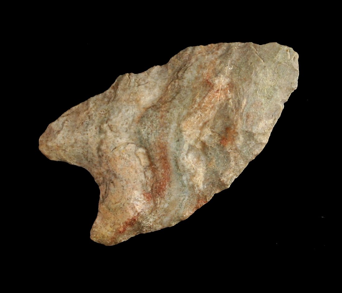 1 3/4" Hi-Lo: Nice example in Attica Chert formerly of the Dennis Bushey Collection. Allen Co., Indiana.