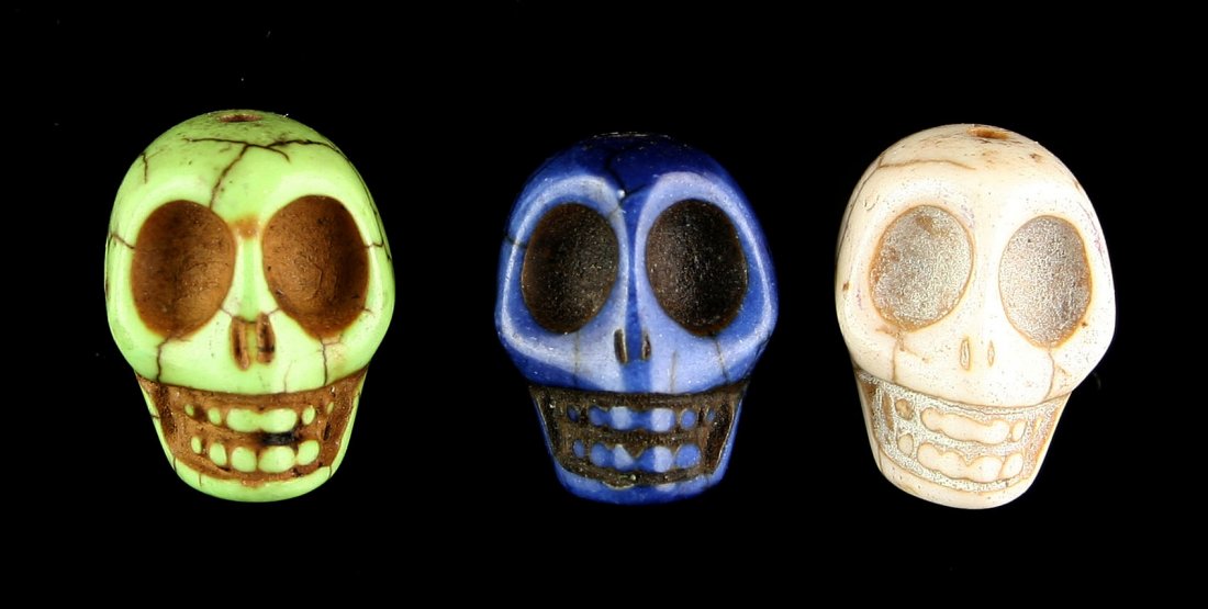 3 Multicolor Glazed Skull Beads (1 of 3)