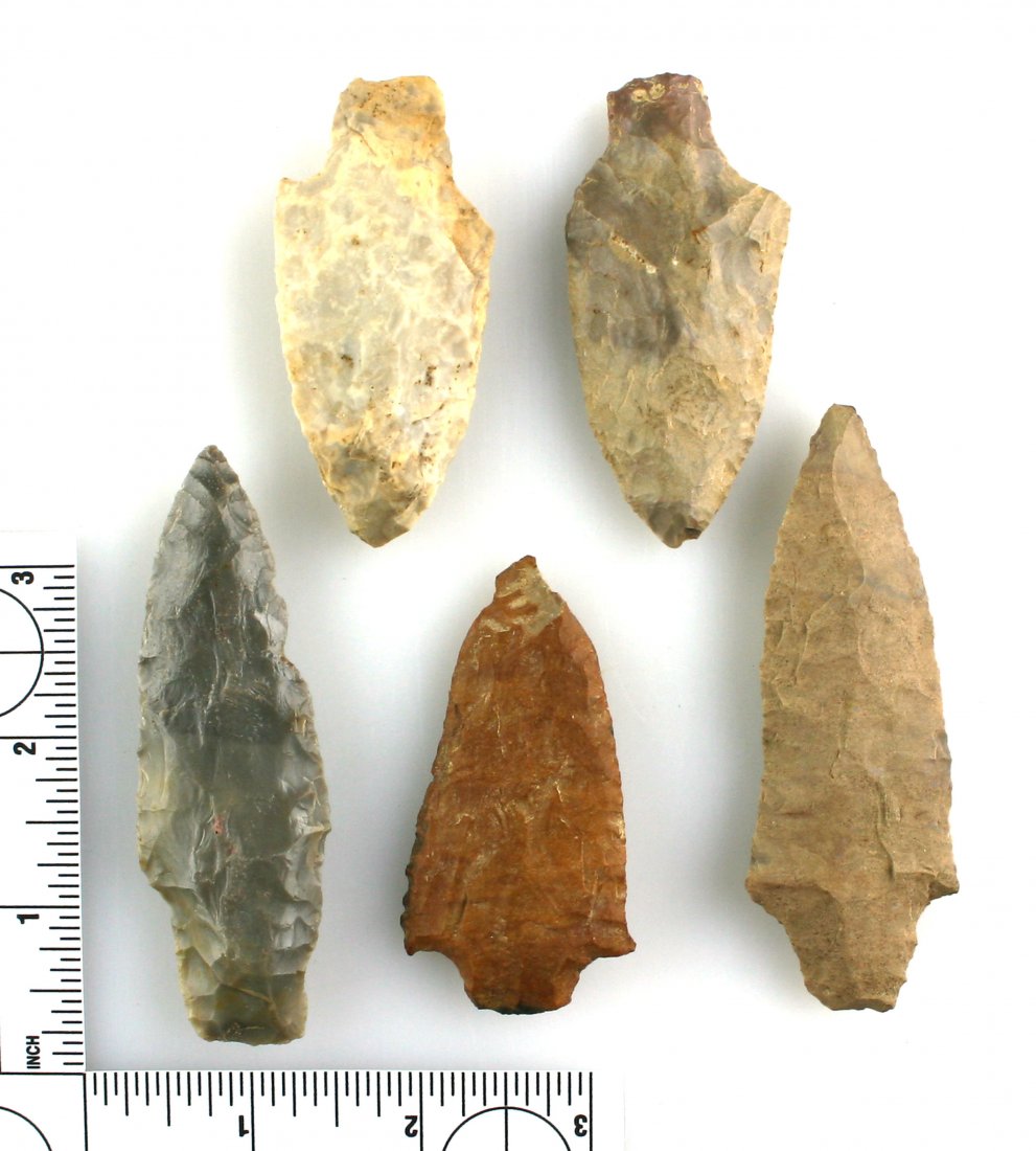 Dealer Lot - 5 Large Stemmed Arrowheads (1 of 1)