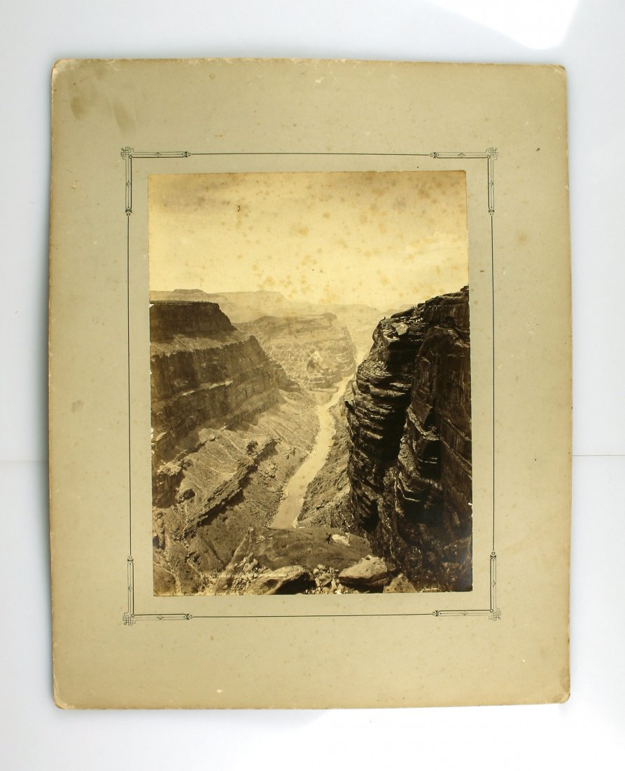 16x20 Albumen of The Grand Canyon looking West - John: Fantastic view of the Grand Canyon looking west taken by John Karl Hillers on the Powell Expedition in the 1880's. Note the gentleman sitting at the edge of the canyon. Fantastic.