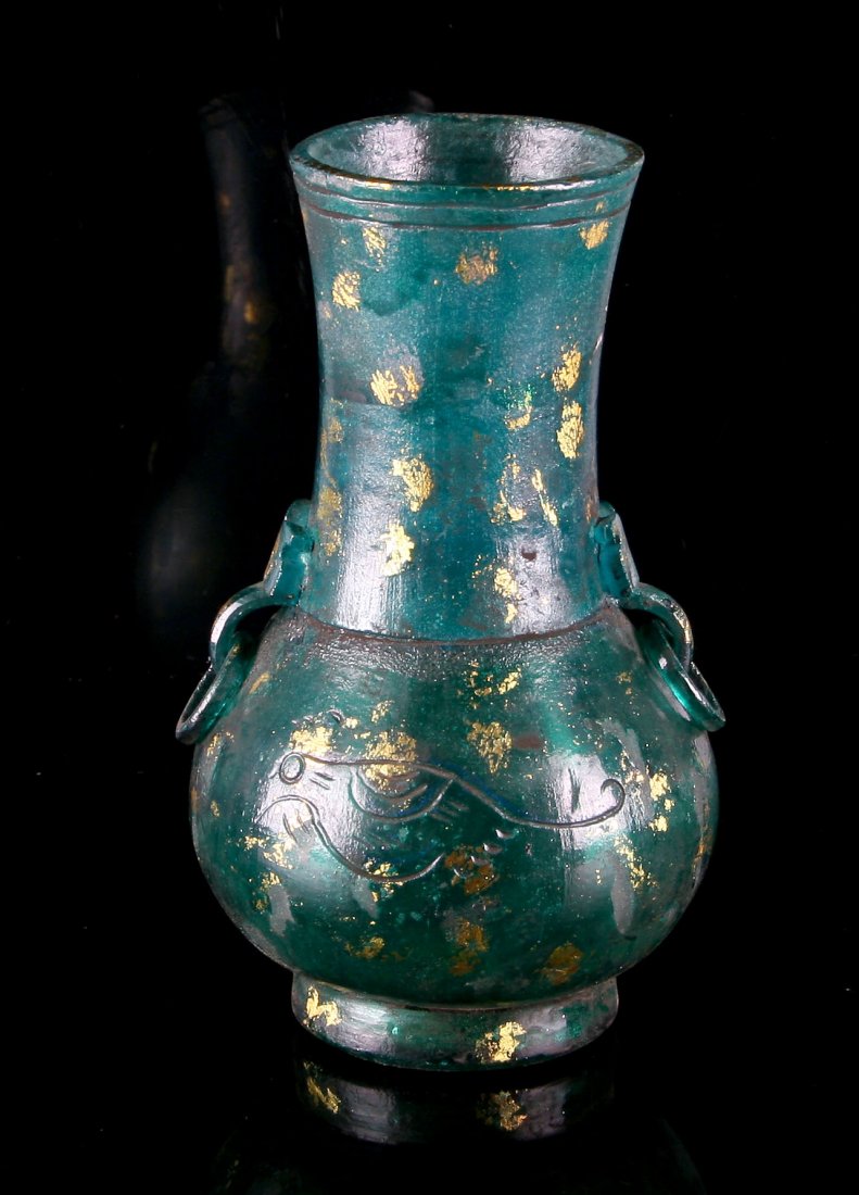 Large Antique Style Chinese 'Peacock Blue' Glass Vase (1 of 7)