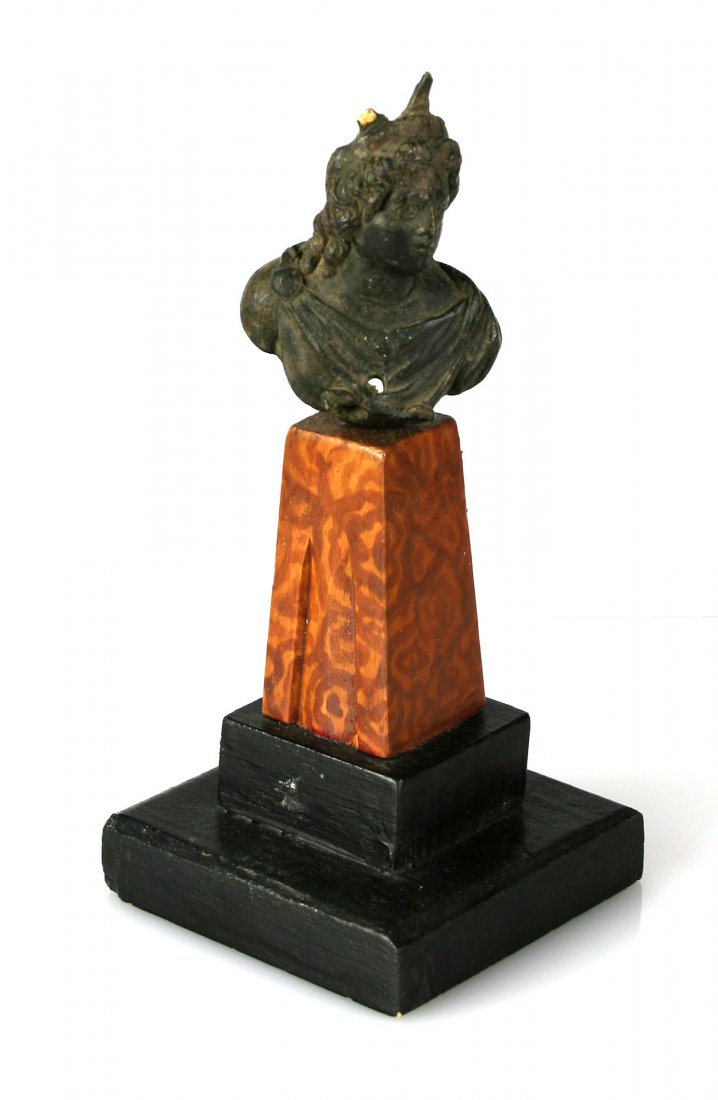 2 7/8" Greek Bronze Bust of Helios with Stand (1 of 3)