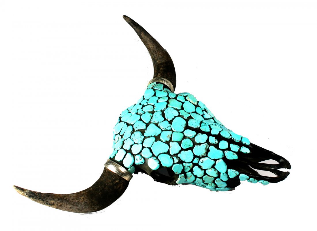 26.5" Turquoise Encrusted Buffalo Skull (1 of 5)