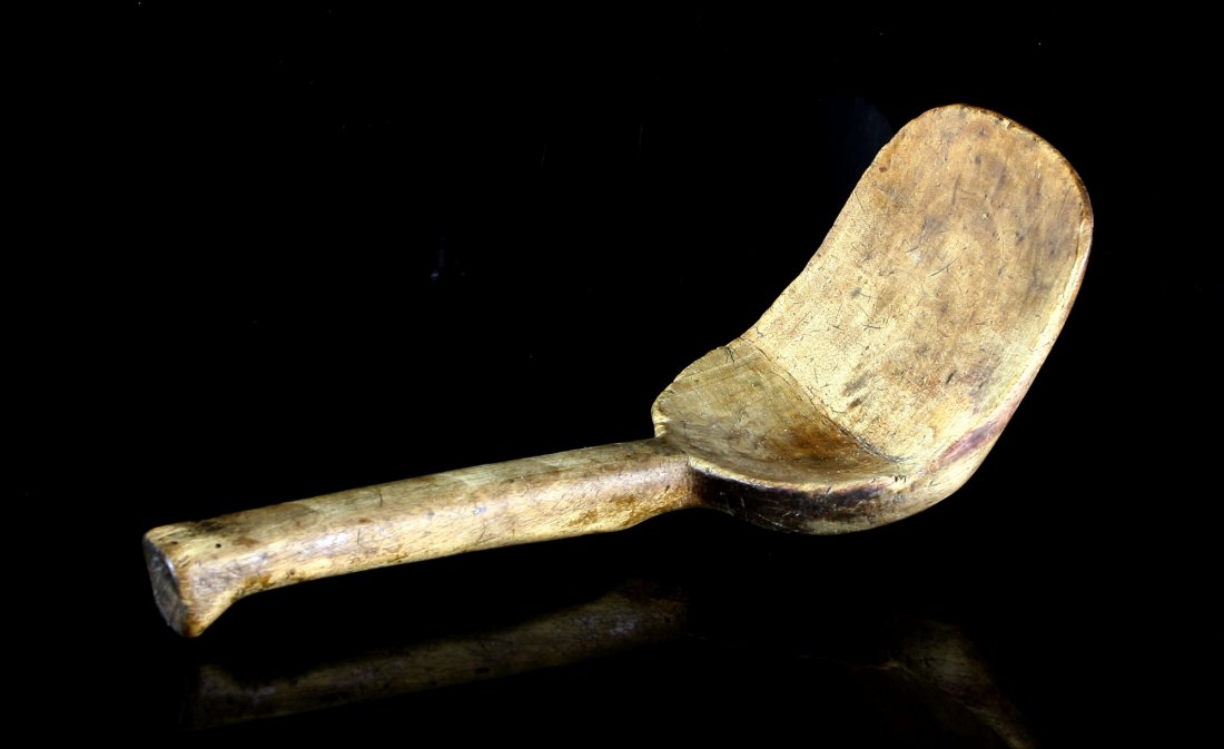 9 1/4" Antique Wooden Spoon: Early wooden spoon dating to the 1800's. From the Collection of Dr. Evan Maurer.