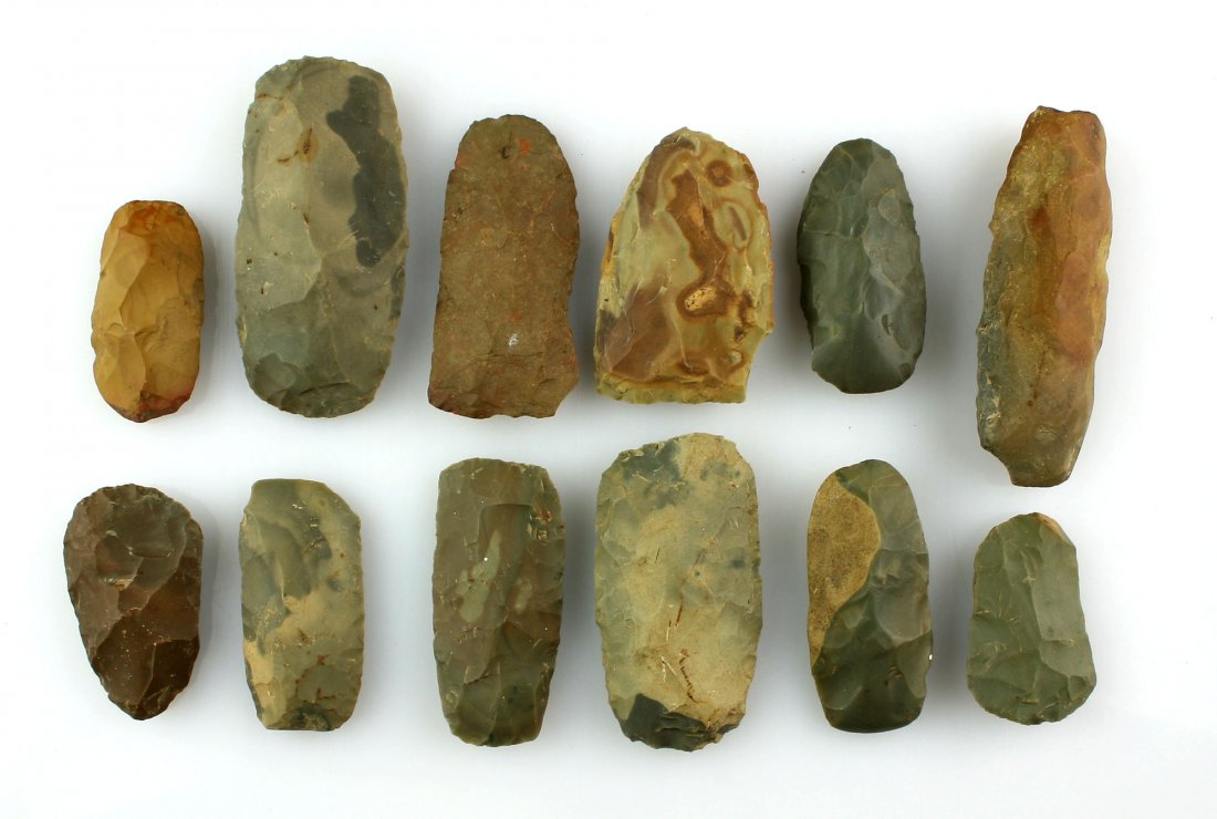 Cigar Box of 12 Superb Flint Celts (1 of 2)