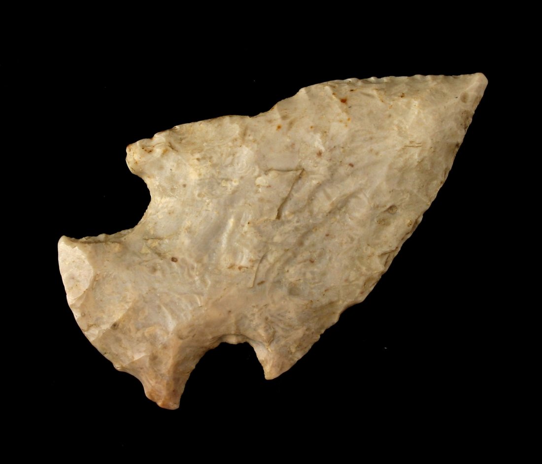 2 7/16" Hopewell: Pretty Crescent Quarry flint example from Missouri/Illinois. Ex - Tate Collection.