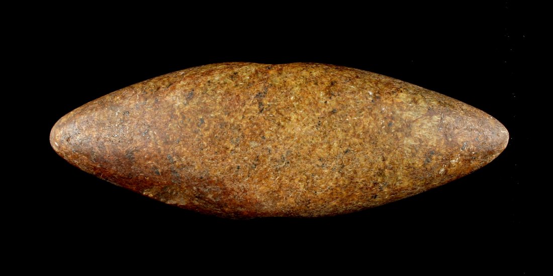 1 9/16"x4 3/4" Bannerstone - Schenk COA: Chlorite example from Carroll Co., Ohio formerly of the Randy Ash Collection. Tom Schenk COA.