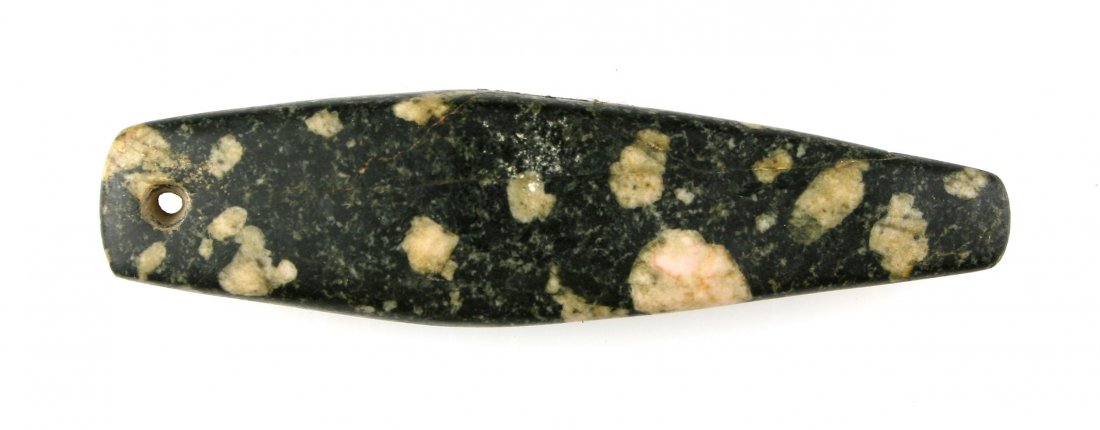 3 1/2" Porphyry Plummet: Pretty example from Greene Co., Illinois in classic colorful porphyry.