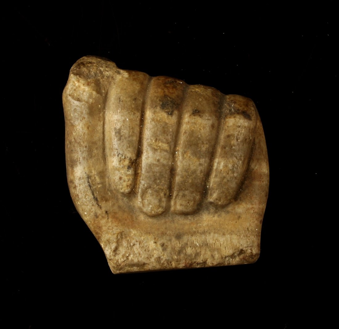 1 13/16" Carved Egyptian Stone Hand: Carved Alabaster example from the Tedder Estate Collection. Los Angeles.
