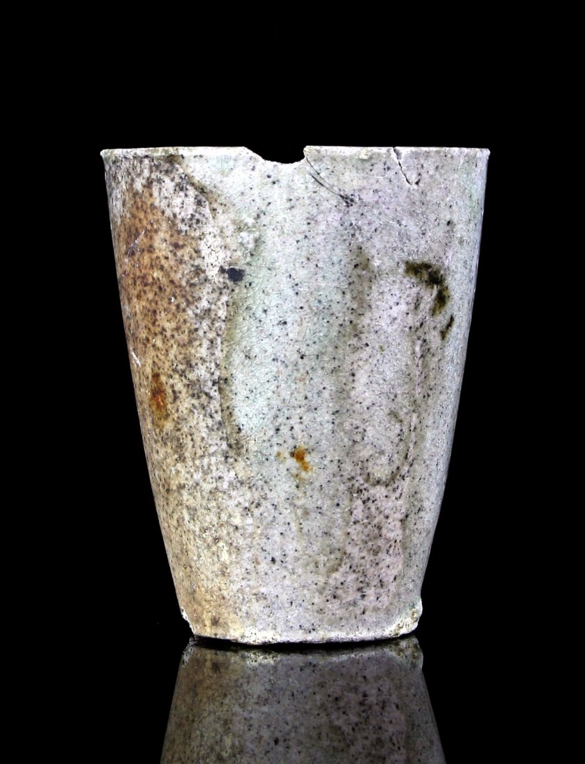 3 7/8" Roman Crucible: Glossy glazed example on this ceramic crucible. Probably used in glass making. Exact age unknown but probably 1-3rd century AD. Ex Tedder Collection of Los Angeles.