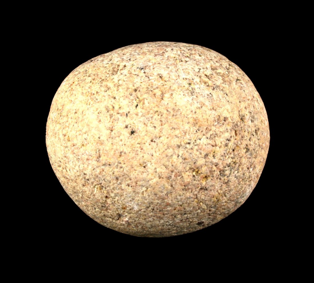 2 1/4" Hammerstone/Game Ball: Quartzite/Granite example from Bell Co., Texas. Nicely pecked with a slight egg-shape.