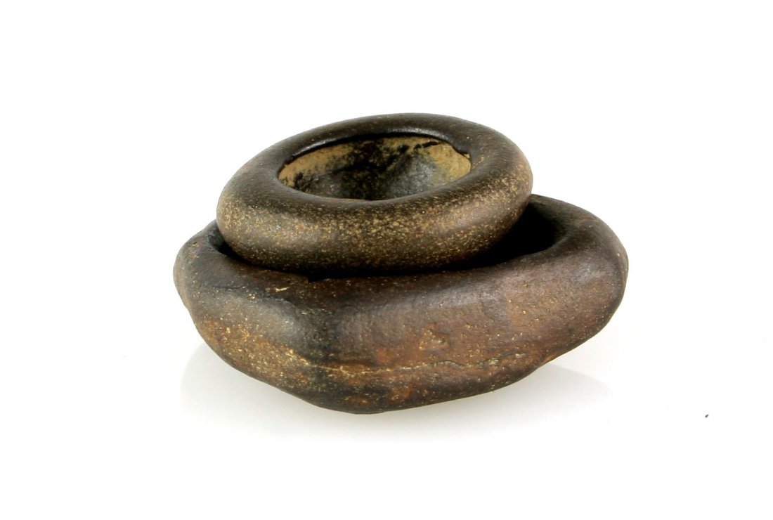 Pair of Paint Pots: Two Natural formations (ironstone concretions) with a great deal of polish indicating use as paint pots. Both recovered from a site producing Fort Ancient Artifacts in Licking Co., Ohio.