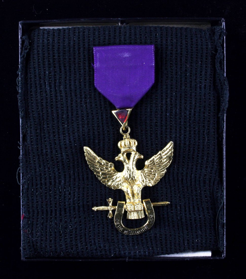 Masonic Medal: Featuring double headed eagle and Deus Meumque Jus, inscription. Ex - Tedder Estate Collection.