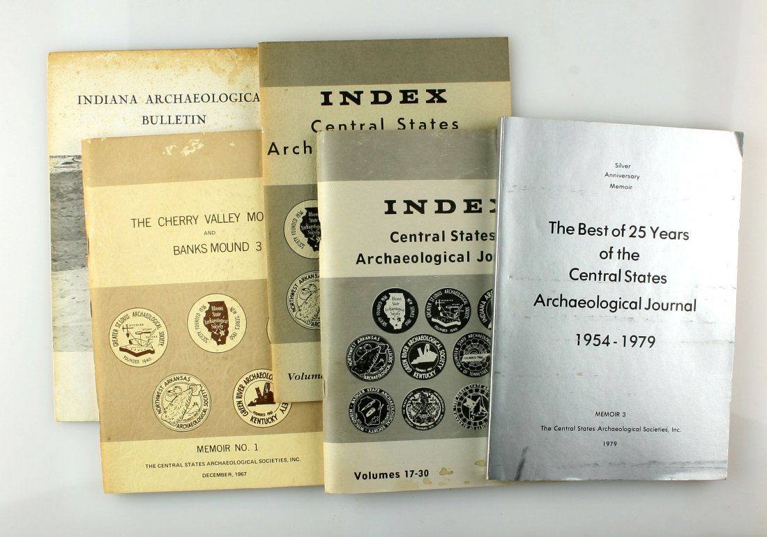 4 Central States Special Issues: Index Vol 1-16 (1954-1969), Index Vol 17-30 (1970-1983), 1967 The Cherry Valley Mounds and Banks Mound 3 Memoir, 1975 Indian Archaeological Bulletin