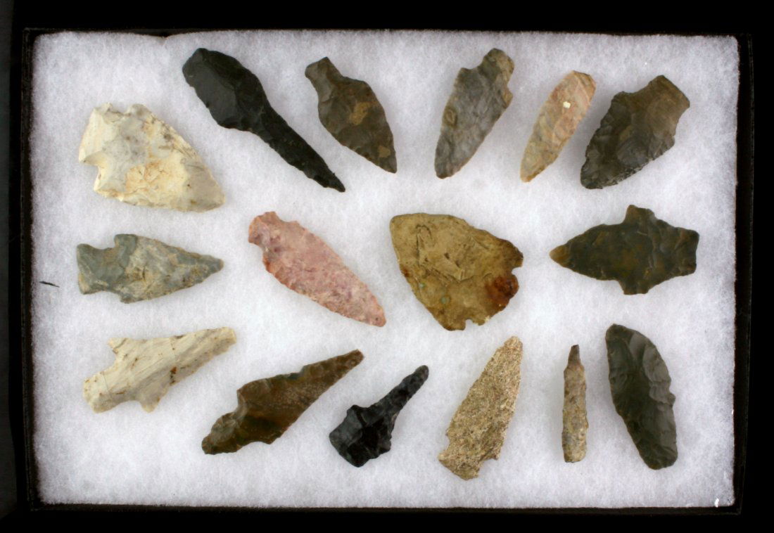 Display of 16 Indiana Arrowheads (1 of 1)