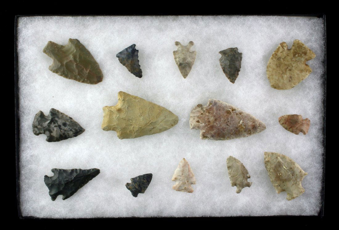 8x12 Display of 14 Indiana Arrowheads (1 of 1)