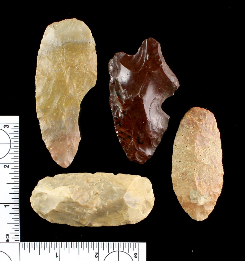 Lot of 4 Blades: Obsidian and flint in this lot formerly of the Arthur Stuart Collection. Largest 3.75"