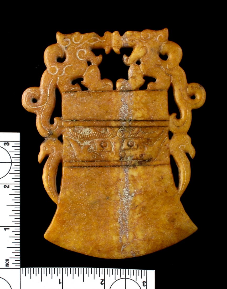 5 3/8" Chinese Carved Ax: Yellow stone carved example from China. Unknown age.