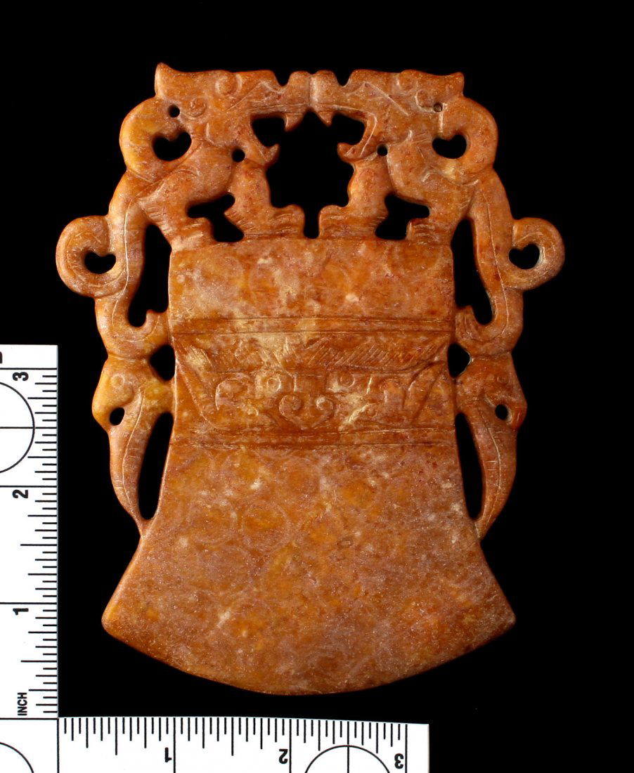 5 5/16" Chinese Carved Battle Ax (1 of 2)