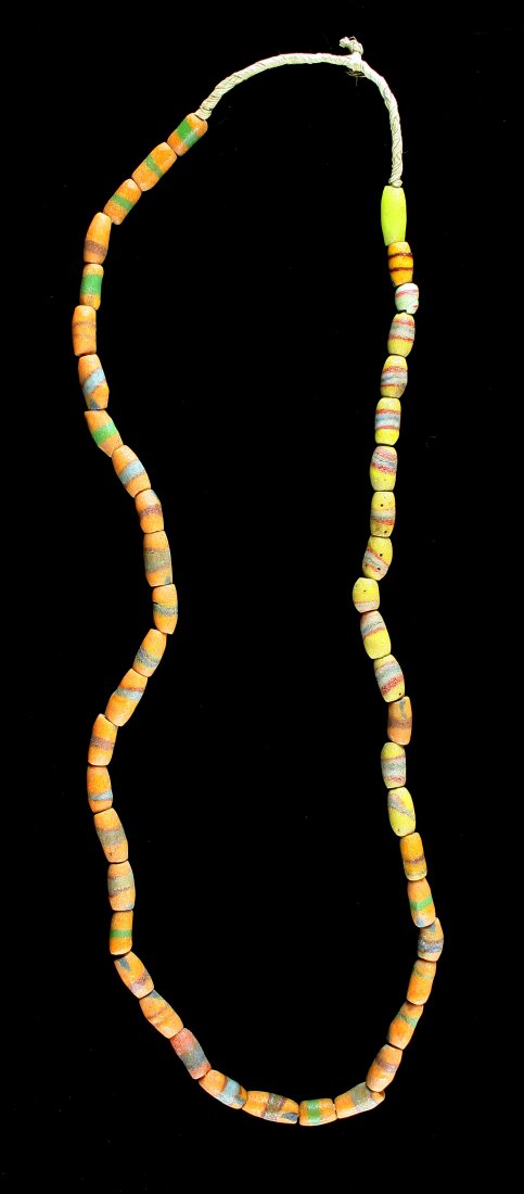 28" Trade Bead Necklace: Orange and Yellow sand cast bead necklace.