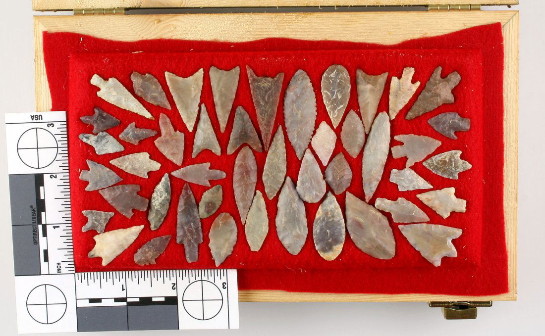 Display of 45 Neolithic Arrowheads (1 of 2)