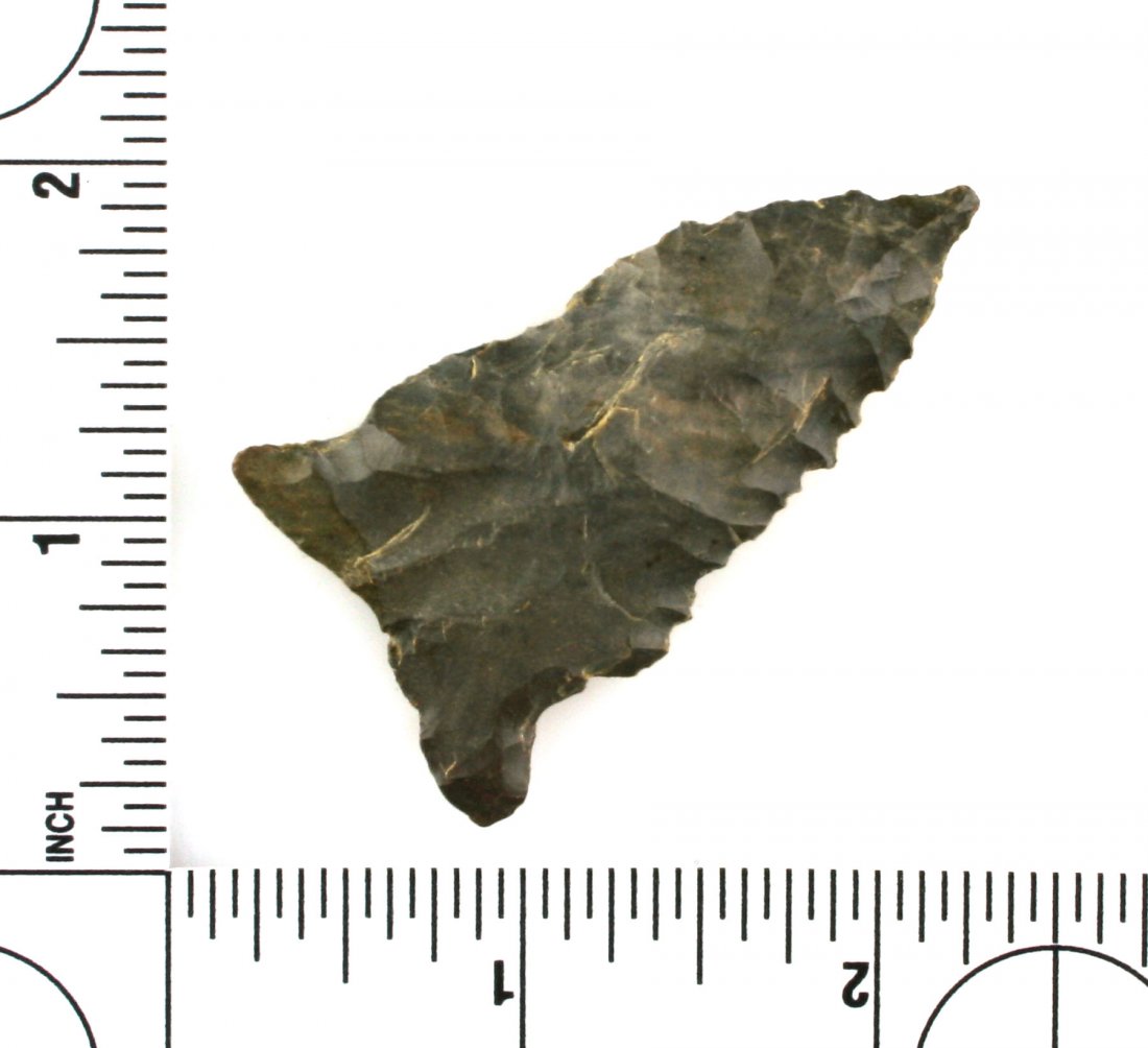 2 3/16" Greenbrier: Dover Chert example from Central Tennessee. Ex - Griffin Collection. Nicely serrated.