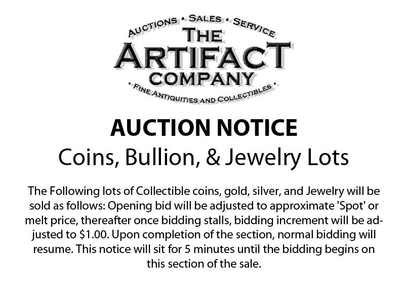 AUCTION NOTICE: Coins Bullion, Jewelry Lots (1 of 1)