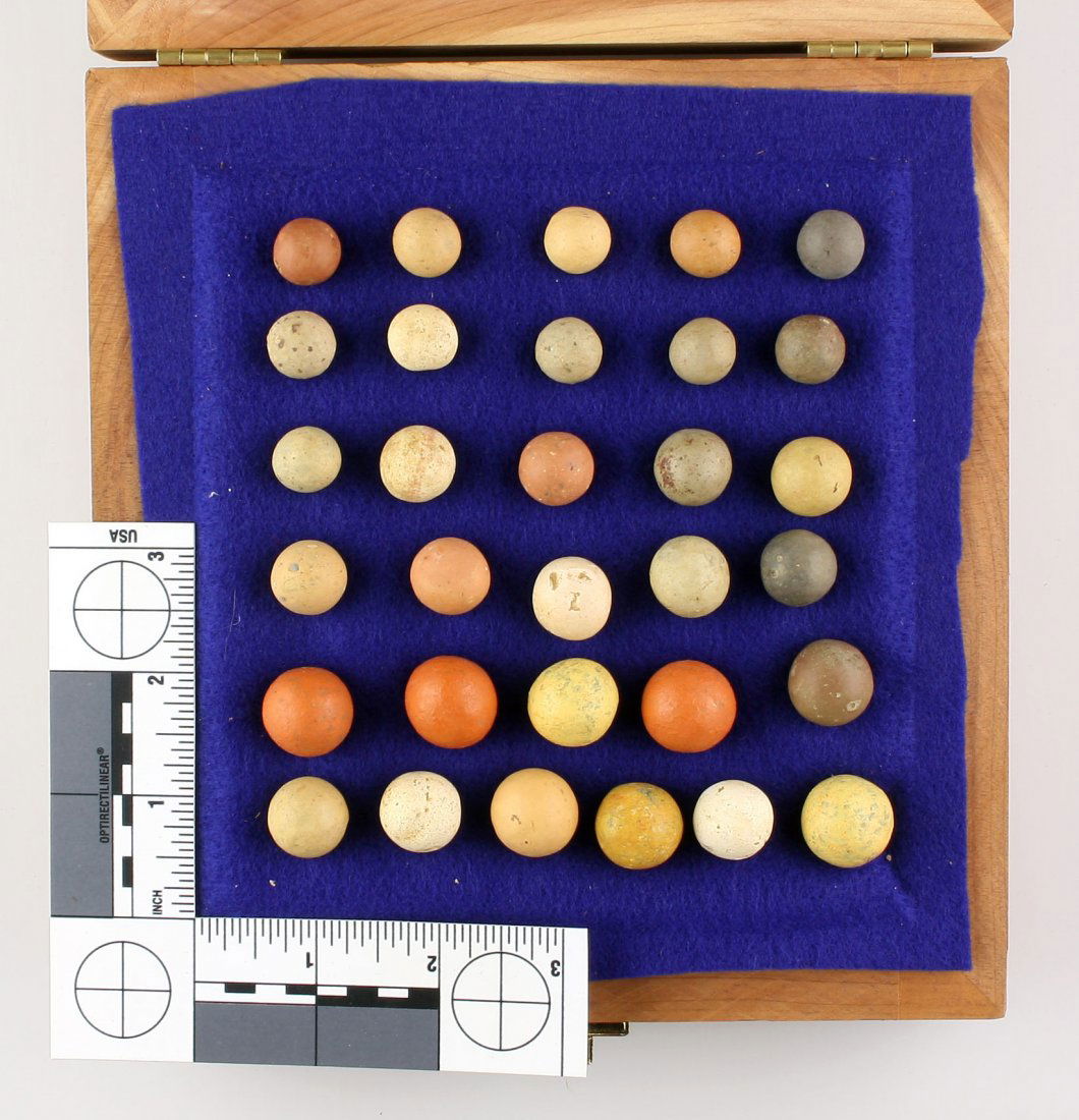 Display of 31 Early Marbles (1 of 2)