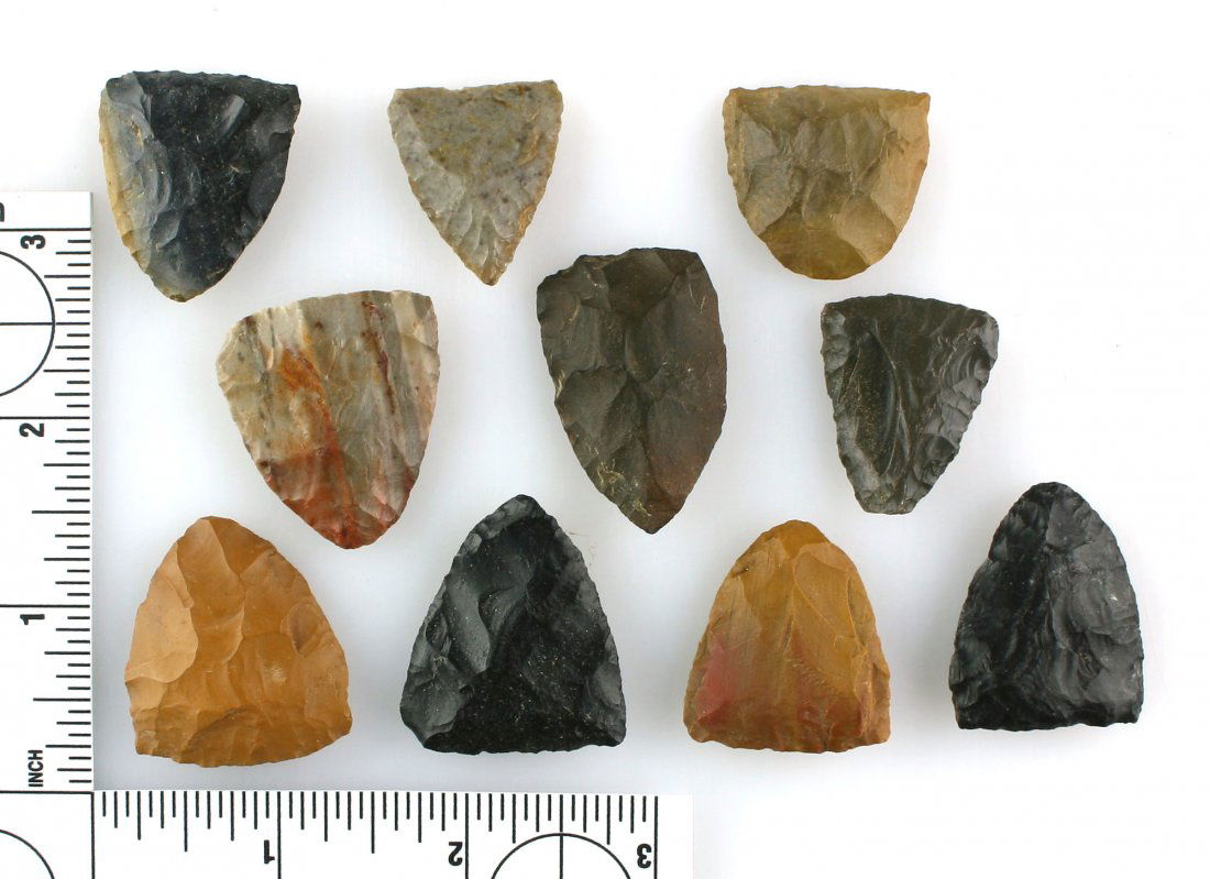 10 Tortugas points: Large lot of Texas examples in the 1-1.25" Range.