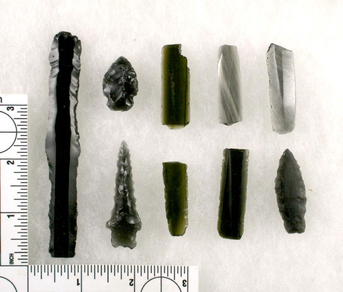 Assortment of 9 Obsidian Blades: Including 2 points. Central America/Mexico. Estate collection find.