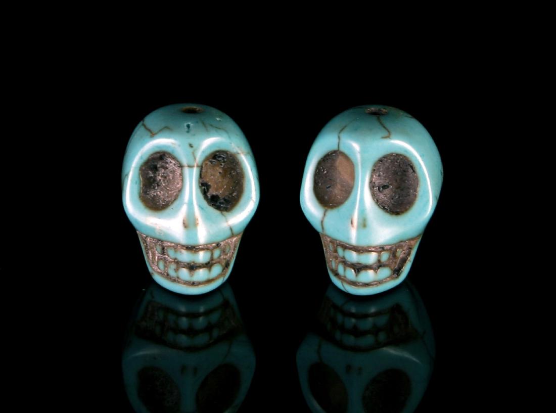 Pair of Glazed Blue Skull Beads (1 of 3)