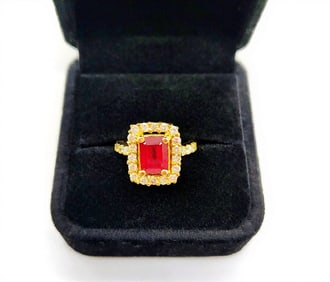 14K Yellow Gold Ruby Diamond Ring (size 6)