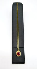 14K Yellow Gold Ruby Diamond Pendant with 18" long Chain