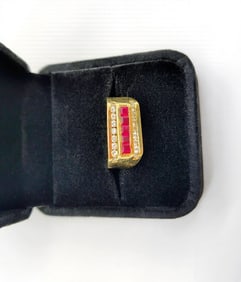 14K Yellow Gold Ruby Diamonds Ring (size 8.5)