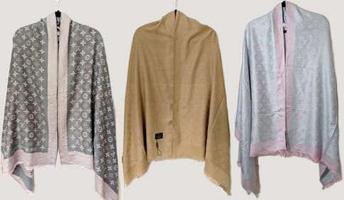 Lot of 3 Louis Vuitton Scarf/Shawl Monogram Pattern