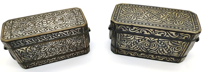 Lot of 2 Silver Inlay Antique Betel Nut Boxes
