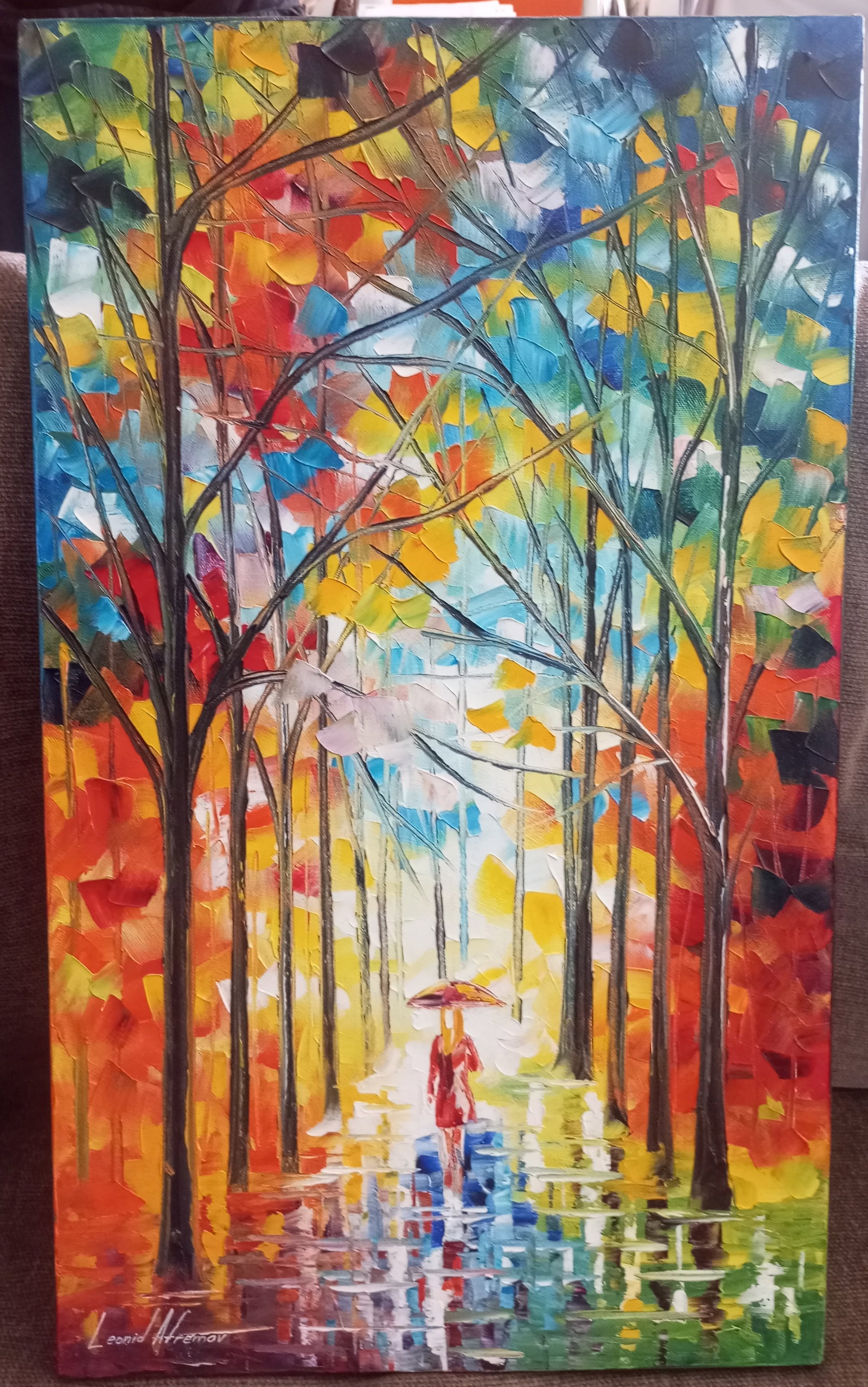 Leonid Afremov (1955-2019): ONLY IN THE FOREST, Original oil painting, dimensions (width × height): 25 × 15 in (635 × 381 mm)