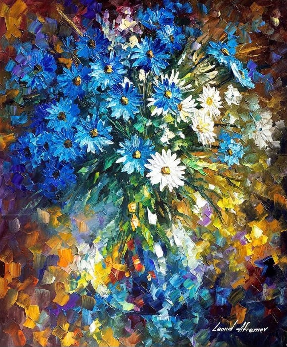 Studio recreation of a painting of Leonid Afremov (1955-2019): BOUQUET OF HAPPINESS, oil painting, dimensions (width × height): 20 × 24 in (508 × 610 mm)
