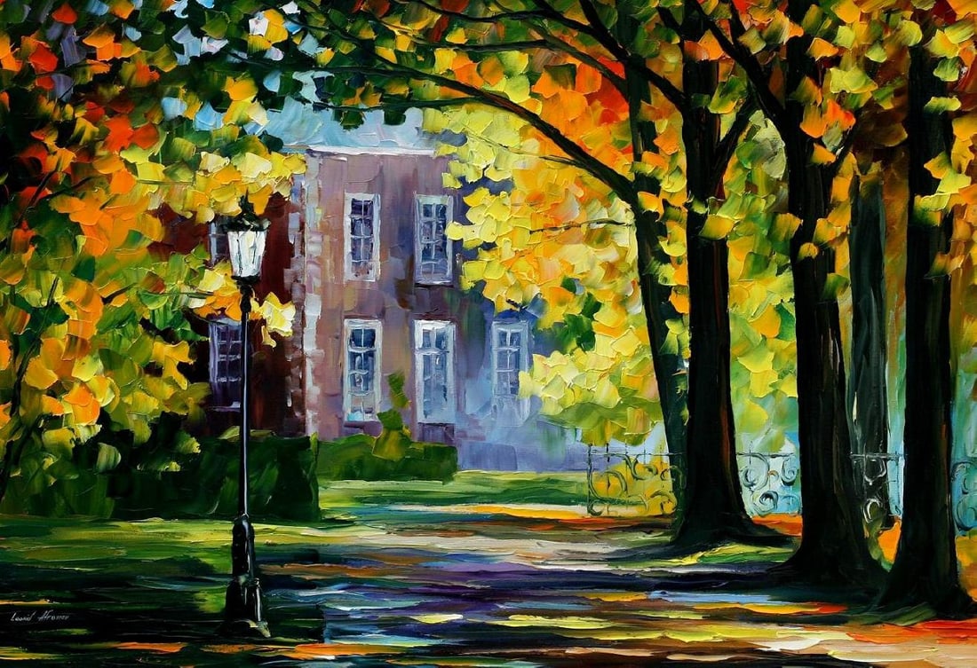 Studio recreation of a painting of Leonid Afremov (1955-2019): SUMMER HOUSE, Studio recreation, limited edition oil painting, dimensions (width × height): 30 × 20 in (762 × 508 mm)