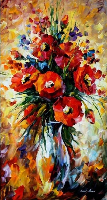 Studio recreation of a painting of Leonid Afremov (1955-2019): THE GIFT OF FALL, Studio recreation oil painting, dimensions (width × height): 20 × 30 in (508 × 762 mm)