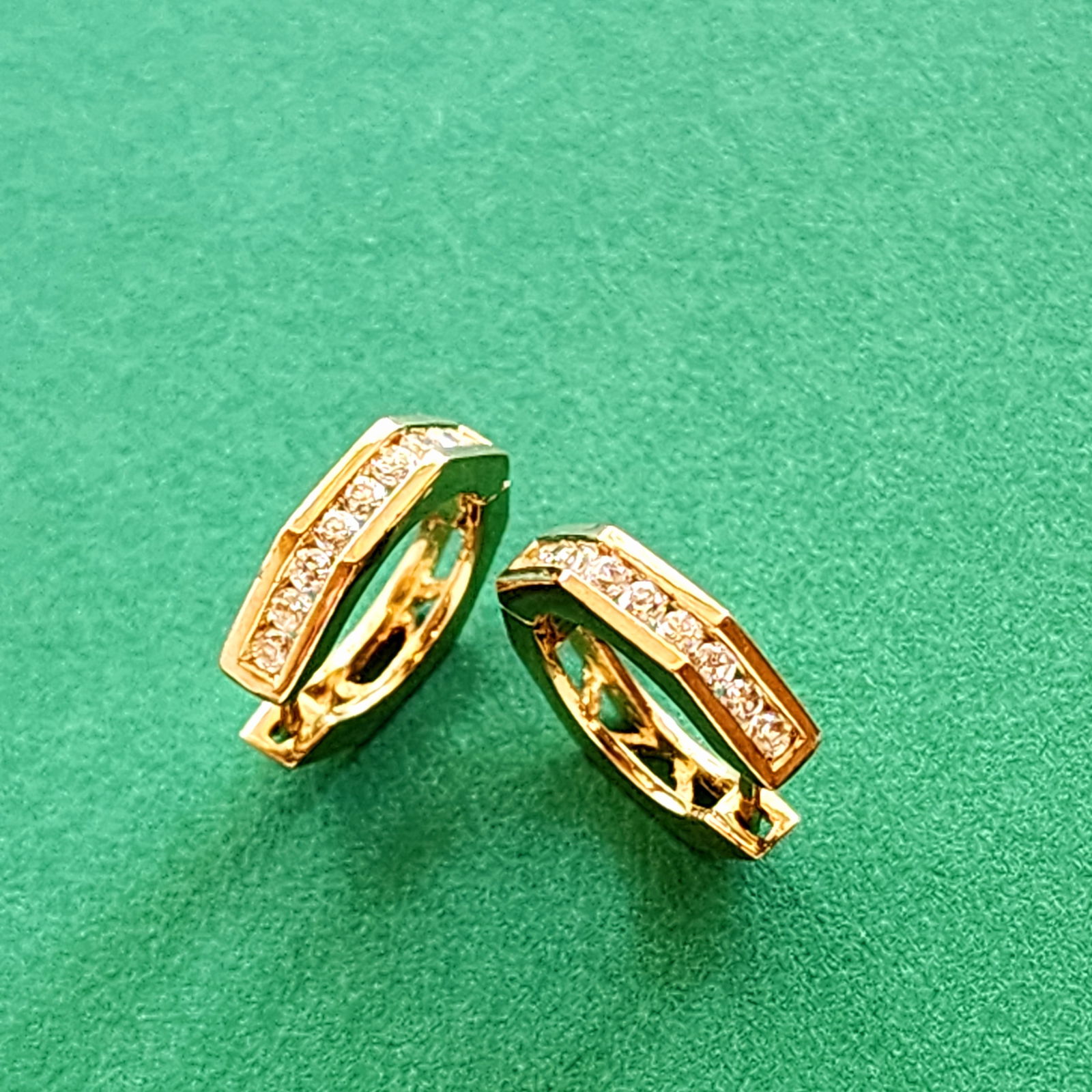 Solid Gold 9K Hexagonal Diamond Earrings - 2