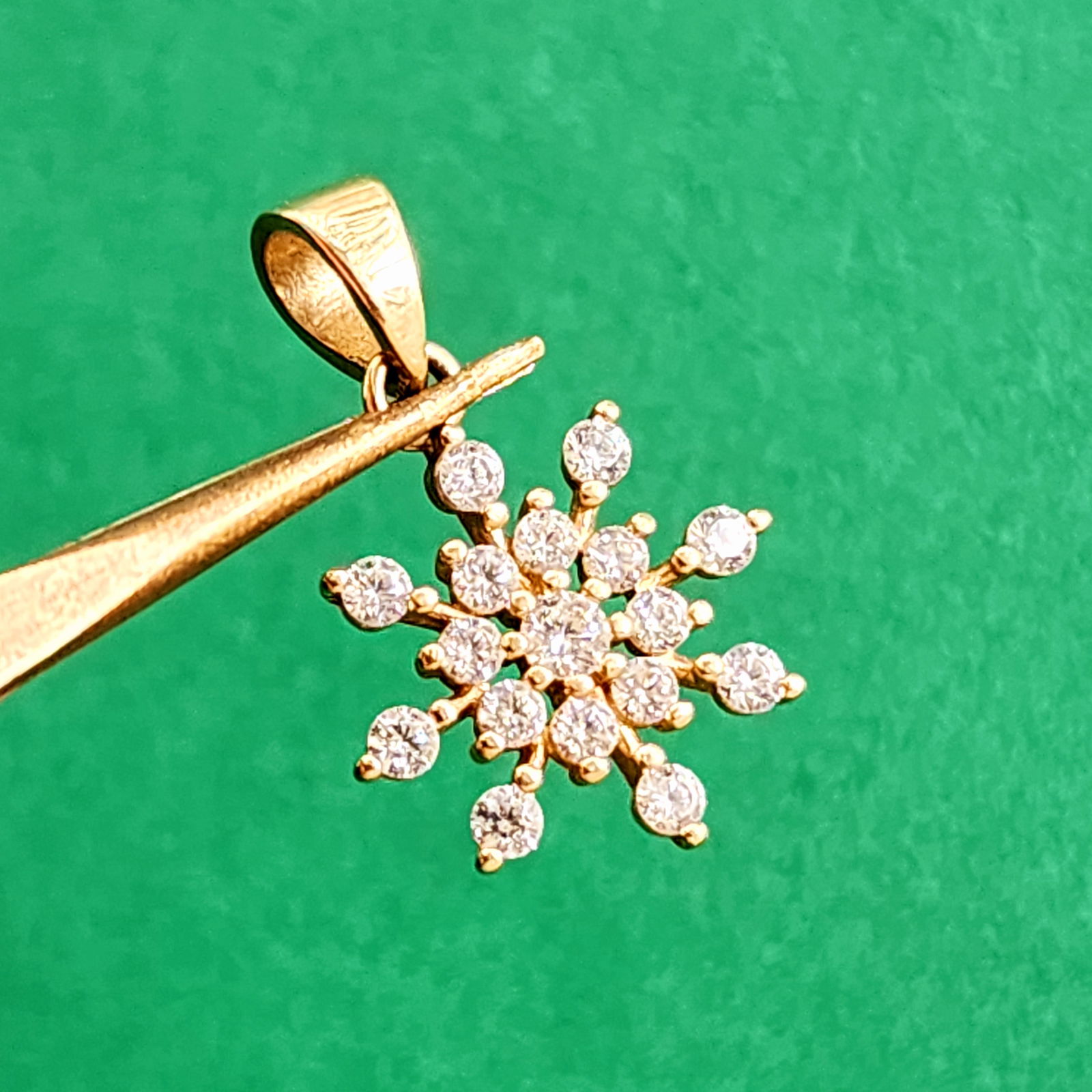 Solid Gold 9K Diamond Snowflake Pendant - 3